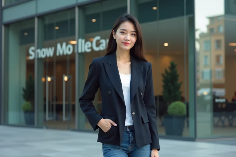 Jeune femme confiante devant l'immeuble Newsyoung