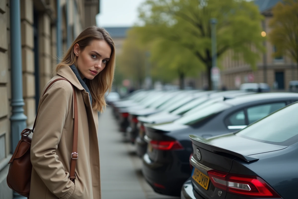 Jeune femme belge observant une plaque d